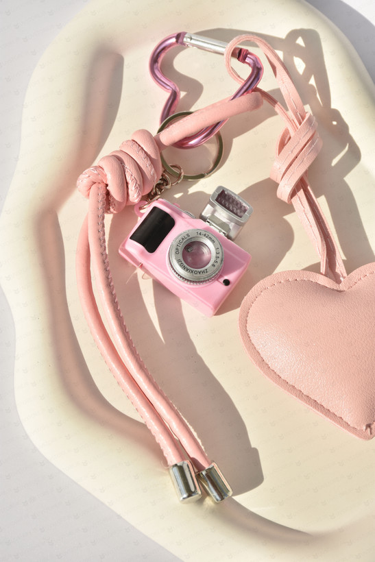 آویز کیف چارم بگ دوربین عکاسی و قلب صورتی