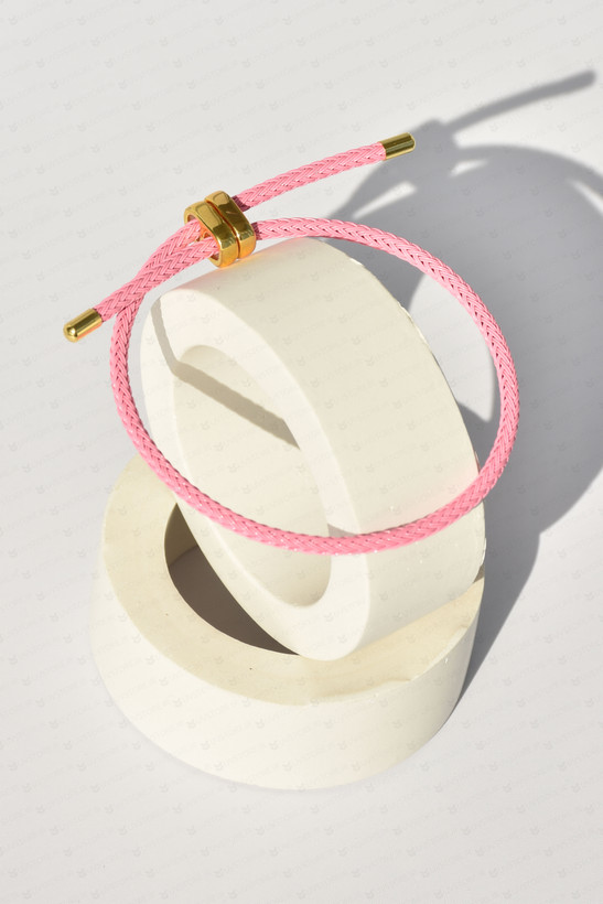 دستبند هرمس بند مارشال طنابی صورتی