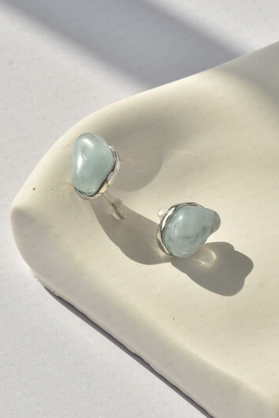 گوشواره آویز سنگ دایره آبی میخی accessories